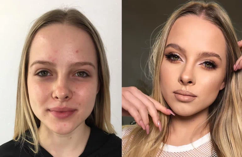 szkolenie makijażu przed i efekt